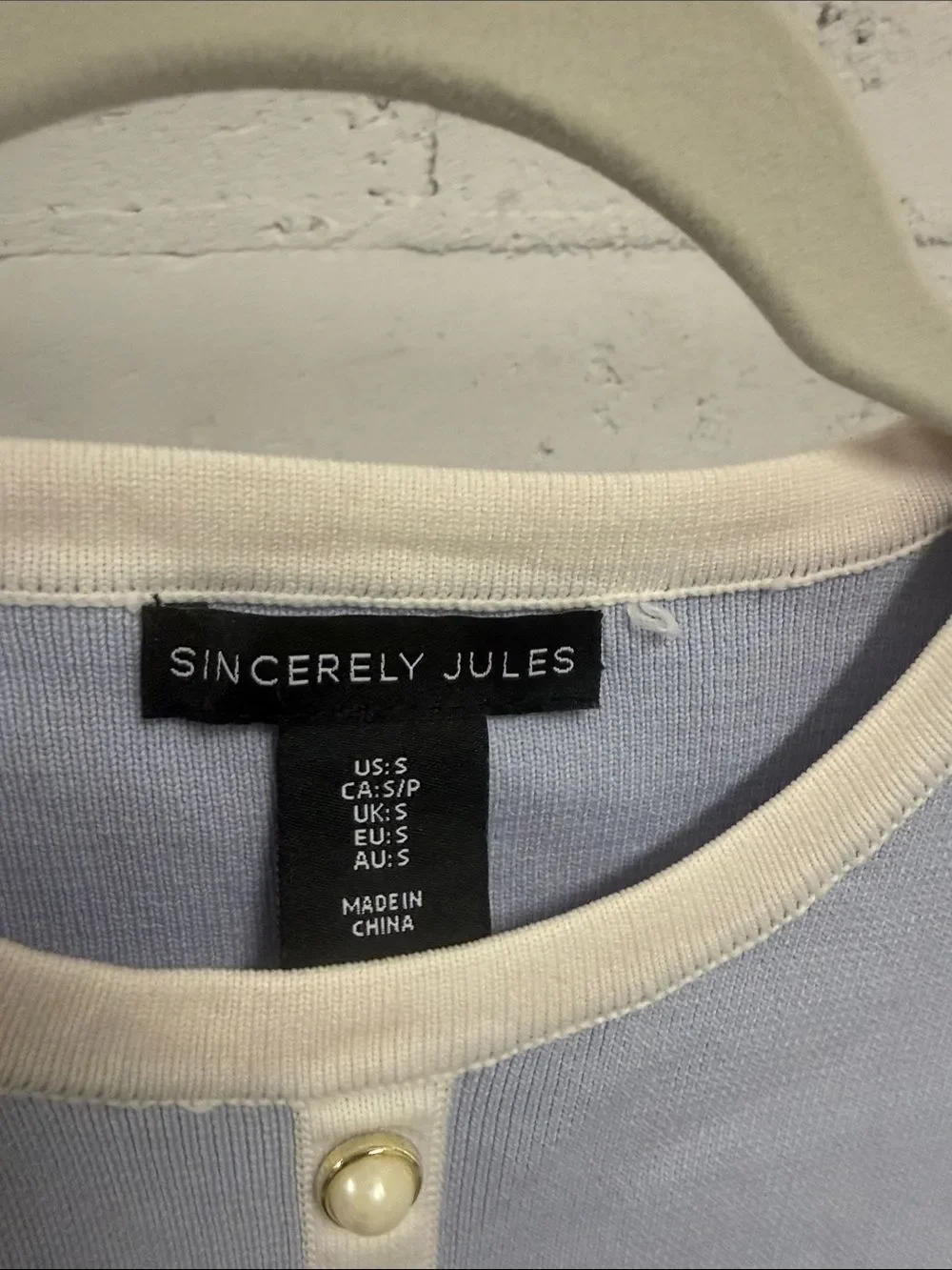 SINCERELY JULES Light Blue Sleeveless Knit Dress with Cream Trim Pearls - Small